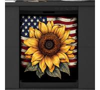 Mexpekil Retro American Flag Sunflower Dishwasher Magnet Cover 21x26 in, Decorative Waterproof Dishwasher Magnetic Cover Sticker for Kitchen Appliances