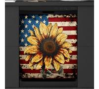 Mexpekil Retro American Flag Sunflower Floral Dishwasher Magnet Cover 21x26 in, Decorative Waterproof Dishwasher Magnetic Cover Sticker for Kitchen Appliances