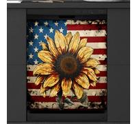 Mexpekil Retro American Flag Sunflower Floral Dishwasher Magnet Cover 23x26 in, Decorative Waterproof Dishwasher Magnetic Cover Sticker for Kitchen Appliances