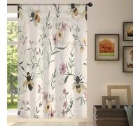 Mexpekil Retro Animal Bee Flower Voile Curtains 78 Drop, Semi Sheer Curtains for Living Room Bedroom Home Kitchen, 55 inches Wide, 1 Panel