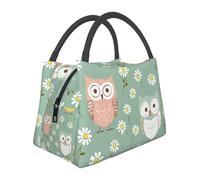 Mexpekil Retro Colorful Owls Daisies Insulated Lunch Bags for Women Thermal Lunch Box Adults Large Capacity Picnic Cooler Bag Portable Lunch Tote Bag Handbag for Work