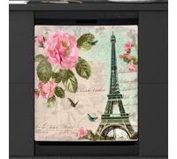 Mexpekil Retro Eiffel Tower Flower Postcard Dishwasher Magnet Cover 21x26 in, Decorative Waterproof Dishwasher Magnetic Cover Sticker for Kitchen Appliances