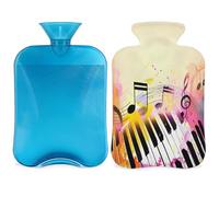 Mexpekil Retro Music Notes Piano Keys Hot Water Bottle with Cover, 2L PVC Hot Water Bag for Pain Relief, Feet, Back, Warmth