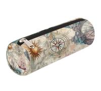 Mexpekil Retro Nautical Ship Compass Sun Pencil Case for Girls Boys Stationery Pouch Organiser Small School Supply Bag for Students Office