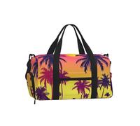 Mexpekil Retro Neon Palm Trees Sunset Gym Bag with Shoe Compartment Waterproof Duffel Bag Large Overnight Weekend Bags Travel Holdall for Women Men Teens