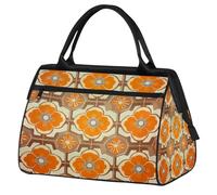 Mexpekil Retro Orange Floral Pattern Travel Duffel Bag Waterproof Gym Bag Carry On Weekend Overnight Bags Large Hand Luggage Tote Bags for Women Men Kids