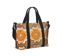 Mexpekil Retro Orange Floral Pattern Travel Duffel Bag Waterproof Sports Gym Bag Large Weekend Overnight Bags for Women Men Foldable Carry On Luggage Tote Bag for Flight