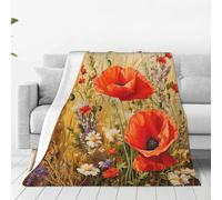 Mexpekil Retro Poppy Throw Blanket, Art Poppy Flower Soft Warm Fleece Blanket Fluffy Plush Flannel Blanket For Bed Sofa Couch Home 76x102cm
