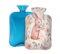 Mexpekil Retro Rabbits Bunny Flower Hot Water Bottle with Cover, 2L PVC Hot Water Bag for Pain Relief, Feet, Back, Warmth