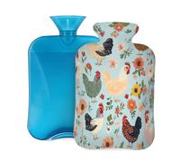 Mexpekil Retro Rooster Chicken Hen Flower Hot Water Bottle with Cover, 2L PVC Hot Water Bag for Pain Relief, Feet, Back, Warmth
