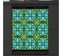 Mexpekil Retro Teal Floral Dishwasher Magnet Cover | 23x26inch Reusable Dish Washer Covers Decorative Dishwasher Front Panel Magnetic Cover Sticker for Kitchen Appliances