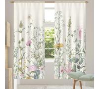 Mexpekil Retro Wildflower Floral Leaves Voile Curtains 84 Drop Pair, Semi Sheer Curtains for Living Room Bedroom Home Kitchen, 55 inches Wide, 2 Panels