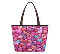 Mexpekil Reusable Tote Bag for Women, Cartoon Pink Little Heart Large Capacity Cute Shoulder Bag for Shopping Grocery, Work, Book