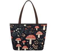 Mexpekil Reusable Tote Bag for Women, Dark Vintage Mushroom Botanical Plant Large Capacity Cute Shoulder Bag for Shopping Grocery, Work, Book