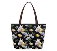 Mexpekil Reusable Tote Bag for Women, Easter Eggs Bunny Chick Tulip Flowers Large Capacity Cute Shoulder Bag for Shopping Grocery, Work, Book