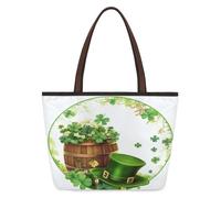 Mexpekil Reusable Tote Bag for Women, St. Patrick'S Day Spring Green Shamrock Clover And Hat Large Capacity Cute Shoulder Bag for Shopping Grocery, Work, Book