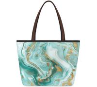 Mexpekil Reusable Tote Bag for Women, Teal Aqua Marble Modern Art Abstract Large Capacity Cute Shoulder Bag for Shopping Grocery, Work, Book