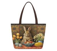 Mexpekil Reusable Tote Bag for Women, Tulip Easter Egg Rabbit Large Capacity Cute Shoulder Bag for Shopping Grocery, Work, Book