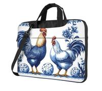 Mexpekil Roosters Hens Blue Floral Laptop Bag for Women Men 14 Inch Portable Laptop Case Sleeve with Shoulder Strap Computer Carrying Case Messenger Bags for Business Travel College