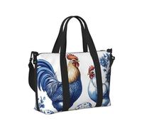 Mexpekil Roosters Hens Blue Floral Travel Duffel Bag Waterproof Sports Gym Bag Large Weekend Overnight Bags for Women Men Foldable Carry On Luggage Tote Bag for Flight