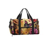 Mexpekil Rose Butterfly Hearts Gym Bag with Shoe Compartment Waterproof Duffel Bag Large Overnight Weekend Bags Travel Holdall for Women Men Teens