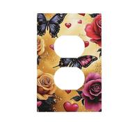 Mexpekil Rose Butterfly Hearts Light Switch Cover 1 Gang Single Duplex Outlet Cover Decorative Wall Plate for Home Office