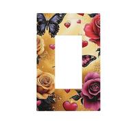 Mexpekil Rose Butterfly Hearts Light Switch Cover 1 Gang Single Rocker Outlet Cover Decorative Wall Plate for Home Office