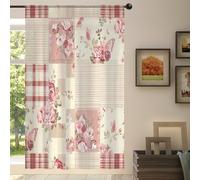 Mexpekil Rose Butterfly Plaid Patchwork Voile Curtains 78 Drop, Semi Sheer Curtains for Living Room Bedroom Home Kitchen, 55 inches Wide, 1 Panel