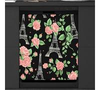 Mexpekil Rose Floral Eiffel Tower Dishwasher Magnet Cover 23x26 in, Decorative Waterproof Dishwasher Magnetic Cover Sticker for Kitchen Appliances
