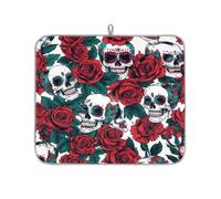 Mexpekil Rose Florals Skull Head Dish Drying Mat 16x18 in, Absorbent Kitchen Counter Mats Dish Drainer Pad, Quick Dry Coffee Bar Mat
