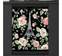 Mexpekil Rose Flower Eiffel Tower Dishwasher Magnet Cover 21x26 in, Decorative Waterproof Dishwasher Magnetic Cover Sticker for Kitchen Appliances