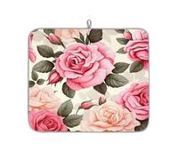 Mexpekil Rose Flower Floral Pattern Dish Drying Mat 16x18 in, Absorbent Kitchen Counter Mats Dish Drainer Pad, Quick Dry Coffee Bar Mat