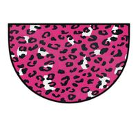 Mexpekil Rose Red Leopard Print Half Moon Door Mat Indoor Outdoor Non Slip Floor Mat Washable Half Circle Doormats Absorbent Dirt Trapper Half Round Rugs for Entrance 61x91cm