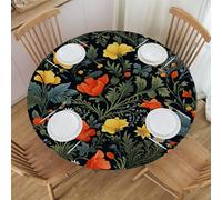 Mexpekil Round Fitted Tablecloth, Waterproof Wipeable Table Cover with Elastic Edge, Beautiful Small Floral Round Table Protector for Kitchen Dining Tables, S, 40-44 Inch