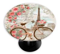 Mexpekil Round Retro Paris Eiffel Tower Roses Bicycle Tablecloth, Waterproof Washable Table Cover Mat for Indoor Outdoor Dining Patio Table 91-107 cm