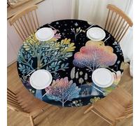 Mexpekil Round Table Cloth, Elastic Edged Tablecloth Waterproof Round Outdoor Table Cover for Patio, Garden, Kitchen (Colorful Tree In The Moonlight Diameter 45-50 Inch)