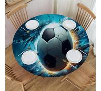 Mexpekil Round Tablecloth Covers, 3d Energy Light Soccer Ball Circular Tablecloth, Elastic Waterproof Table Cover for Outdoor Indoor Kitchen Garden Dining Room, M