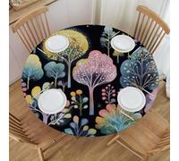 Mexpekil Round Tablecloth Covers, Forest In The Moonlight Circular Tablecloth, Elastic Waterproof Table Cover for Outdoor Indoor Kitchen Garden Dining Room, M