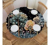 Mexpekil Round Tablecloth Covers, Wildflowers Forest In The Moonlight Circular Tablecloth, Elastic Waterproof Table Cover for Outdoor Indoor Kitchen Garden Dining Room, M