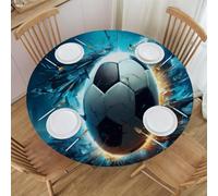 Mexpekil Round Tablecloths, 3d Energy Light Soccer Ball Elastic Edged Round Table Cover, Wipeable Oil-Resistant Outdoor Table Cloth for Kitchen Dining Tabletop, 40-44 Inch in Diameter