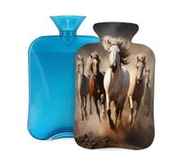 Mexpekil Running Horse Hot Water Bottle with Cover, 2L PVC Hot Water Bag for Pain Relief, Feet, Back, Warmth