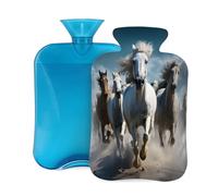 Mexpekil Running Horse Pattern Hot Water Bottle with Cover, 2L PVC Hot Water Bag for Pain Relief, Feet, Back, Warmth