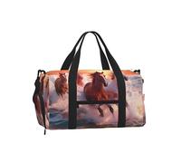 Mexpekil Running Horse Sea Sunset Gym Bag with Shoe Compartment Waterproof Duffel Bag Large Overnight Weekend Bags Travel Holdall for Women Men Teens
