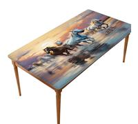 Mexpekil Running Horse Sunset Rectangular Fitted Tablecloth with Elastic Edge for 5 Foot Tables, Animal Pattern Waterproof Table Cover Table Cloth for Outdoor Picnic Camping Dining Patio