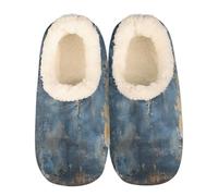 Mexpekil Rustic Metal Rust Texture Women's & Men's Slippers with Fluffy Collar Winter Warm House Slippers Anti-Slip Indoor House Shoes Gifts for Mum Dad (Sizes UK 8-9)