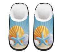 Mexpekil Sand Seashells Starfish Beach Fluffy Slippers for Women Men L