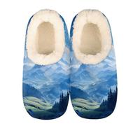 Mexpekil Scenic Valley Women's & Men's Slippers with Fluffy Collar Winter Warm House Slippers Anti-Slip Indoor House Shoes Gifts for Mum Dad (Sizes UK 10-11)