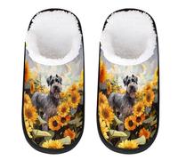 Mexpekil Schnauzer Sunflower Slipper for Women Men Dog Painted Travel Slippers Foldable Indoor Plush Lining Slip on House Slippers Memory Foam Warm Home Sock Shoes L