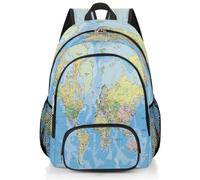Mexpekil School Backpack for Boys Girls, Political World Map Elementary School Bag Lightweight Bookbag Laptop Backpack Casual Daypack Rucksack for Kids Teens