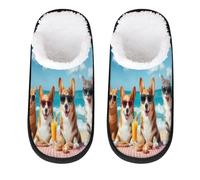 Mexpekil Sea Beach Dogs Cats Fluffy Slippers for Women Men L
